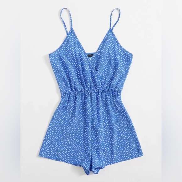 💖(2 for $15)💖 Blue and White Polka Dot One Piece Romper - Picture 2 of 8